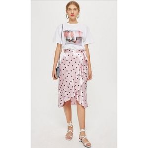 💖Topshoo💖 Satin Spot Ruffle Midi Skirt